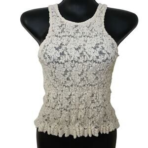 Miss Selfie Women’s XL Ivory White Crochet Lace Tank Top Sleeveless Boho Y2K